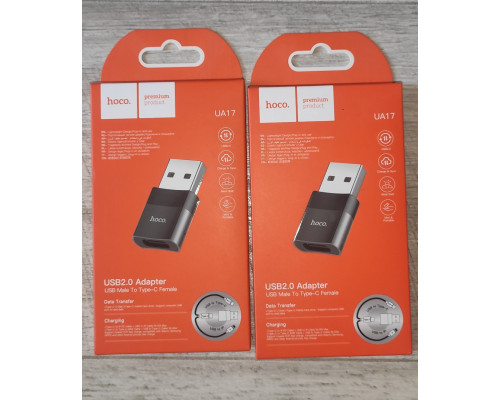 Адаптер переходник Hoco UA17 USB 2.0 male to Type C female черный