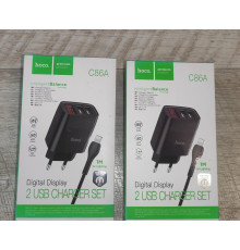 Блок питания Hoco C86A 2 USB с цифровым экраном + кабель USB to Lightning 1 м черный