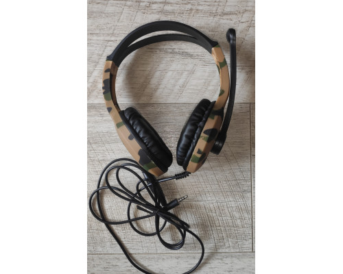 Наушники игровые проводные с микрофоном Fulltech B13 с регулятором громкости жёлтый хаки