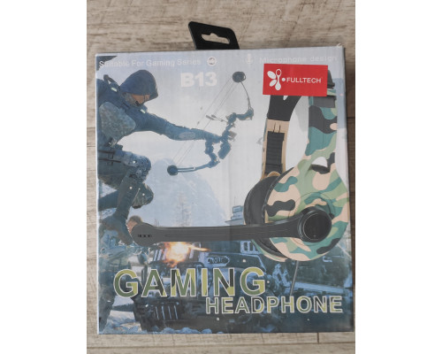 Наушники игровые проводные с микрофоном Fulltech B13 с регулятором громкости жёлтый хаки