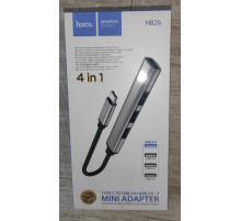 Hub Hoco HB26 Type C to USB 3.0+ USB 2.0*3 серый