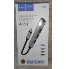 Hub Hoco HB26 Type C to USB 3.0+ USB 2.0*3 серый