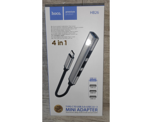 Hub Hoco HB26 Type C to USB 3.0+ USB 2.0*3 серый Hub Hoco HB26 Type C to USB 3.0+ USB 2.0*3 серый