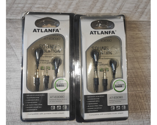 Распродажа Наушники вакуумные проводные Atlanfa AT-E3090 черные новые