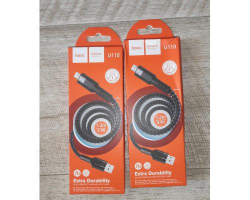 Кабель зарядки Hoco U110 USB to Micro USB усиленная оплётка 1.2 м черный