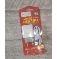 Блок питания зарядное устройство 2 USB + кабель USB to Type C Hoco C73A 2.4A Dual USB Charge