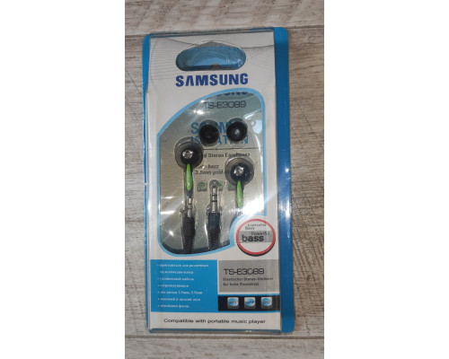 Распродажа Наушники вакуумные проводные TS-E3089 черные с зелёным новые