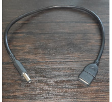 Кабель удлинитель от разъем 5.5*2.5 (папа) to USB 2.0 (мама) 0.2 м новый черный