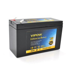 Акумуляторна батарея літієва Vipow 12 V 10Ah з елементами Li-ion 18650 з вбудованою ВМS платою, (3S5P) (151х65х94(100))мм, Q20