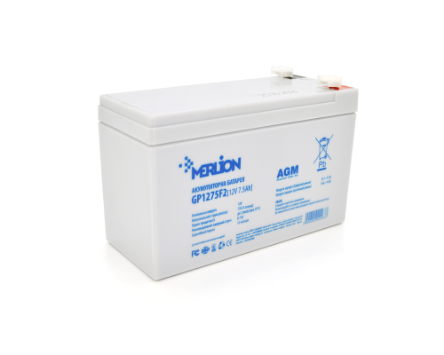 Акумуляторна батарея MERLION AGM GP1275F2 12 V 7,5 Ah ( 150 x 65 x 95 (100) ) White Q10/420 Акумуляторна батарея MERLION AGM GP1275F2 12 V 7,5 Ah ( 150 x 65 x 95 (100) ) White Q10/420