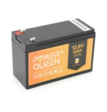 Акумуляторна батарея Power Queen LiFePO4 12.8V 6Ач 76Wh,BMS 6A F2, 151*65*94mm