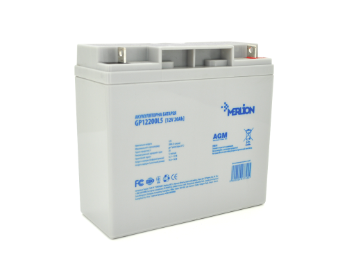 Акумуляторна батарея MERLION AGM GP12200L5 12 V 20 Ah ( 180 x 78 x 165 (168) ) Q4 Акумуляторна батарея MERLION AGM GP12200L5 12 V 20 Ah ( 180 x 78 x 165 (168) ) Q4