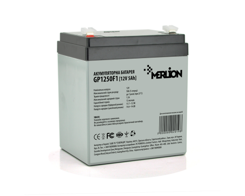 Акумуляторна батарея MERLION AGM GP1250F1, 12V 5Ah ( 90 х 70 х 101 (106) ) White/Black Q10 Акумуляторна батарея MERLION AGM GP1250F1, 12V 5Ah ( 90 х 70 х 101 (106) ) White/Black Q10