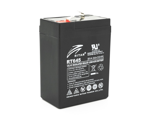 Акумуляторна батарея AGM RITAR RT645, Black Case, 6V 4.5Ah ( 70х47х99 (105) ) Q20