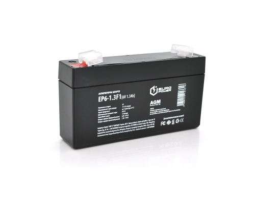 Акумуляторна батарея EUROPOWER AGM EP6-1.3F1 6 V 1.3 Ah ( 95 x 25 x 50 (55) ) Black Q40