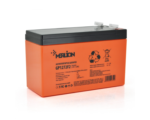 Акумуляторна батарея MERLION AGM GP1272F2 PREMIUM 12 V 7,2 Ah ( 150 x 65 x 95 (100) ) Orange Q10/420 Акумуляторна батарея MERLION AGM GP1272F2 PREMIUM 12 V 7,2 Ah ( 150 x 65 x 95 (100) ) Orange Q10/420