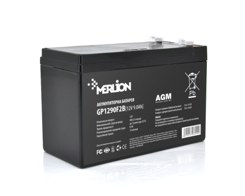 Акумуляторна батарея MERLION AGM GP1290F2B 12 V 9 Ah (150 x 65 x 95 (100)) Black Q10/480 Акумуляторна батарея MERLION AGM GP1290F2B 12 V 9 Ah (150 x 65 x 95 (100)) Black Q10/480