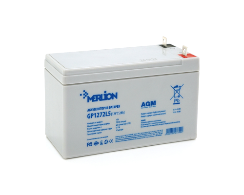 Акумуляторна батарея MERLION AGM GP1272L5 12 V 7,2 Ah (СПЕЦ КЛЕМА)( 150 x 65 x 95 (100) ) White Q10