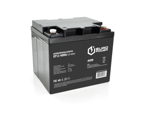 Акумуляторна батарея EUROPOWER AGM EP12-40M6 12 V 40Ah (196 x 165 x 173) Black Q1/96 Акумуляторна батарея EUROPOWER AGM EP12-40M6 12 V 40Ah (196 x 165 x 173) Black Q1/96
