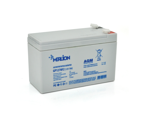Акумуляторна батарея MERLION AGM GP1270F2 12 V 7Ah ( 150 x 65 x 95 (100) ) White Q10/480 Акумуляторна батарея MERLION AGM GP1270F2 12 V 7Ah ( 150 x 65 x 95 (100) ) White Q10/480