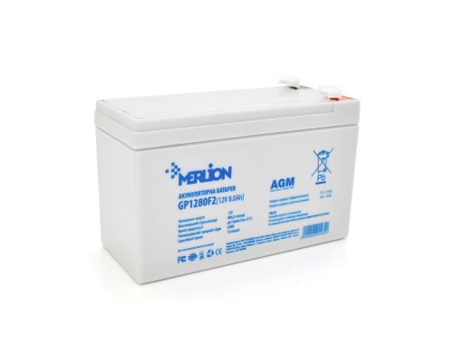 Акумуляторна батарея MERLION AGM GP1280F2 12 V 8,0 Ah (150 x 65 x 95 (100)) White Q10/420