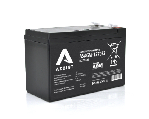 Акумулятор AZBIST Super AGM ASAGM-1270F2, Black Case, 12V 7.0Ah (151 х 65 х 94 (100)) Q10 Акумулятор AZBIST Super AGM ASAGM-1270F2, Black Case, 12V 7.0Ah (151 х 65 х 94 (100)) Q10