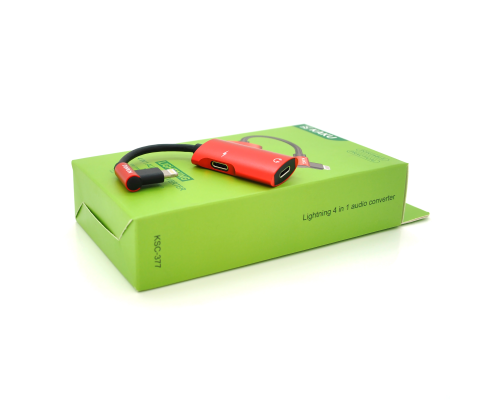 Аудіоконвертор iKAKU KSC-377 MAIQI 4 in 1 audio converter Lightning, Red, Box