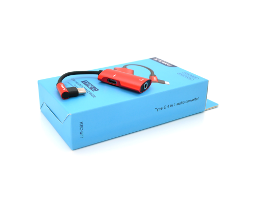 Аудіоконвертор iKAKU KSC-377 MAIQI 4 in 1 audio converter Type-C, Red, Box