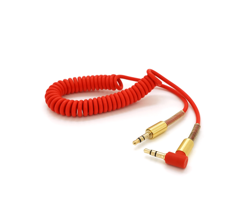 Кабель AUX Audio DC3.5 тато-тато 1.5м пружина, CCA Stereo Jack, (круглий) Red cable, Box