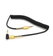 Кабель VEGGIEG AWS-2 AUX Audio DC3.5 тато-тато 1.0м, GOLD Stereo Jack, (круглий) Black cable, Пакет