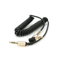 Кабель AUX Audio DC3.5 тато-тато 1.5м пружина, CCA Stereo Jack, (круглий) Black cable, Box
