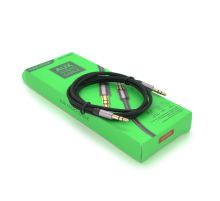 Кабель iKAKU KSC-389 ROUYA AUX Audio DC3.5 тато-тато 1.0м, GOLD Stereo Jack, (круглий) Black cable, Box