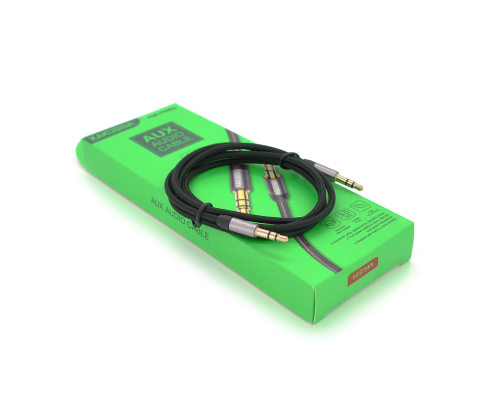Кабель iKAKU KSC-389 ROUYA AUX Audio DC3.5 тато-тато 1.0м, GOLD Stereo Jack, (круглий) Black cable, Box