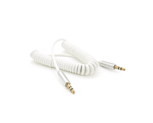 Кабель AUX Audio DC3.5 тато-тато 1.5м пружина, CCA Stereo Jack, (круглий) White cable, Box Кабель AUX Audio DC3.5 тато-тато 1.5м пружина, CCA Stereo Jack, (круглий) White cable, Box