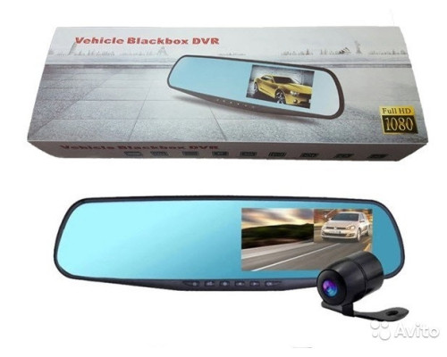 Автомобільне дзеркало відеореєстратор для машини на 2 камери VEHICLE BLACKBOX DVR 1080p камерою заднього огляду.
