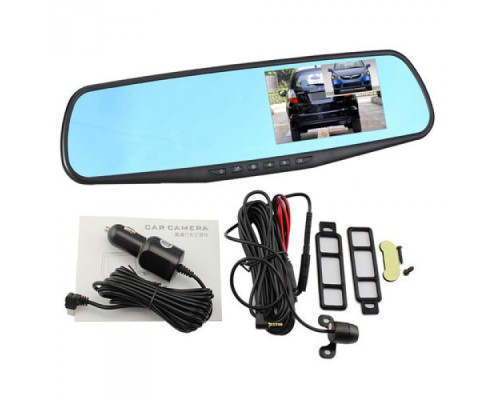 Автомобільне дзеркало відеореєстратор для машини на 2 камери VEHICLE BLACKBOX DVR 1080p камерою заднього огляду.
