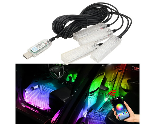 Автомобильная RGB подсветка салона с поддержкой приложения 4 шт USB