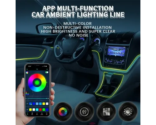 Підсвітка салону Ambient light Rgb, світлодіодна стрічка торпеди USB Bluetooth багатобарвна Підсвітка салону Ambient light Rgb, світлодіодна стрічка торпеди USB Bluetooth багатобарвна