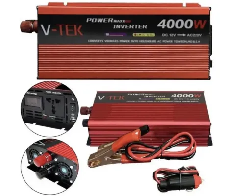 Перетворювач напруги інвертор з дисплеєм V-TEK 4000W 12-220 V Автомобільний перетворювач Перетворювач напруги інвертор з дисплеєм V-TEK 4000W 12-220 V Автомобільний перетворювач