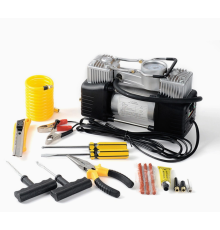 Компресор повітряний 12 V, 90 л/хв портативний із комплектом для ремонту шин та інструментами