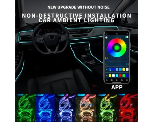 Підсвітка салону Ambient light Rgb, світлодіодна стрічка торпеди USB Bluetooth багатобарвна Підсвітка салону Ambient light Rgb, світлодіодна стрічка торпеди USB Bluetooth багатобарвна