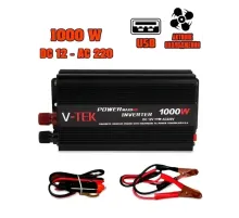 Преобразователь напряжения автомобильный V-TEK Power Maxx-SSK1000W, инвертор 12/220В, USB, охлаждение Черный