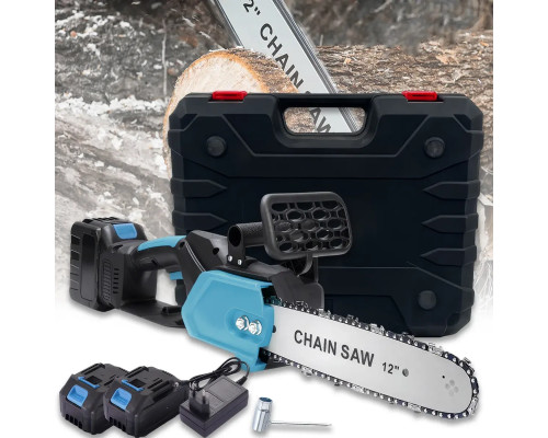 Ланцюгова пила з шиною 12 дюймів і 2 акумуляторами 48 В кейсі Electric Saw Blue