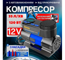 Автомобільний компресор 12 вольтів із ліхтарем і насадками для закачування шин, насос у машину від прикурювача