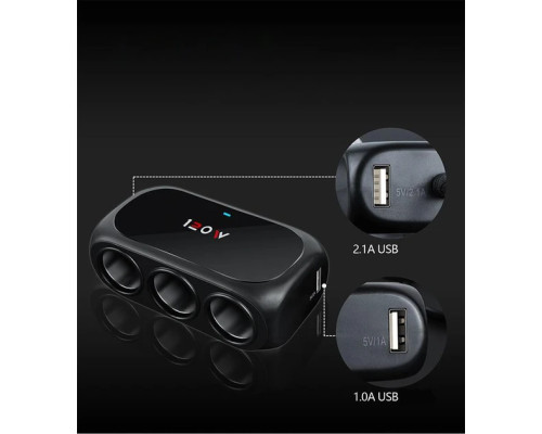 Розгалужувач для прикурювача Xunniu WT-D23 Black Розгалужувач для прикурювача Xunniu WT-D23 Black