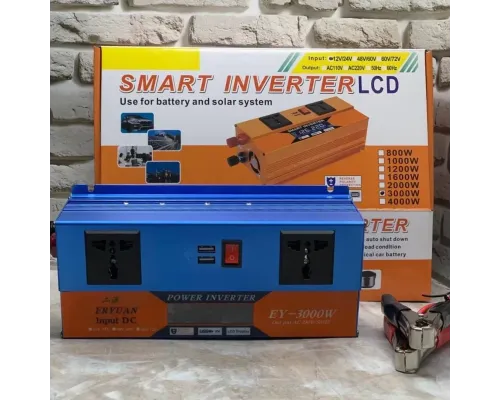 Перетворювач SMART з 12V/24V на 220 V ( 3000 W) з LCD-дисплеєм інвертор постійного струму Перетворювач SMART з 12V/24V на 220 V ( 3000 W) з LCD-дисплеєм інвертор постійного струму