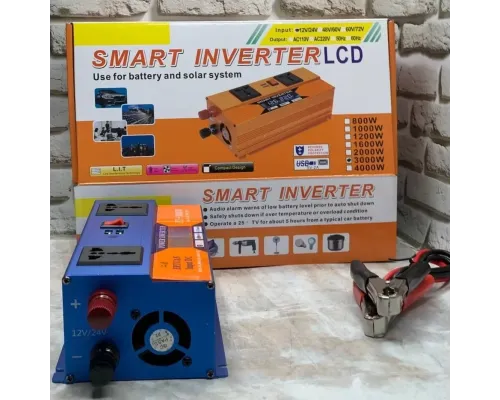 Перетворювач SMART з 12V/24V на 220 V ( 3000 W) з LCD-дисплеєм інвертор постійного струму Перетворювач SMART з 12V/24V на 220 V ( 3000 W) з LCD-дисплеєм інвертор постійного струму