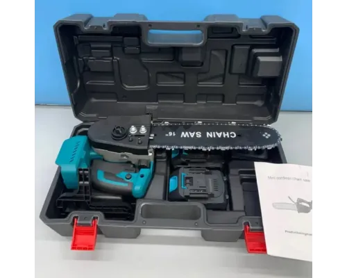 Ланцюгова акумуляторна пила 16" з двома акумуляторами 21V Electric Синій Ланцюгова пила у валізі