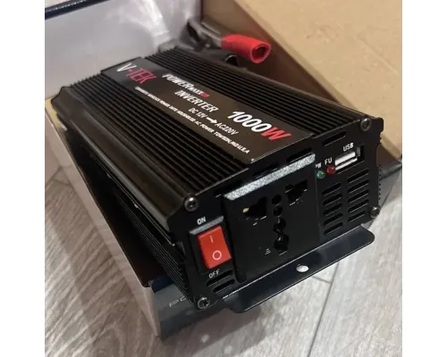 Перетворювач напруги автомобільний V-TEK PowerMaxx-SSK1000W, інвертор 12/220В, USB, охолодження Чорний Перетворювач напруги автомобільний V-TEK PowerMaxx-SSK1000W, інвертор 12/220В, USB, охолодження Чорний