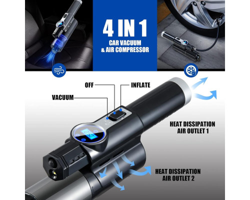 Пылесос автомобильный 4 в 1 Vacuum USB 120 Вт Мощный пылесос с компрессором для авто LY-8018 Пылесос автомобильный 4 в 1 Vacuum USB 120 Вт Мощный пылесос с компрессором для авто LY-8018